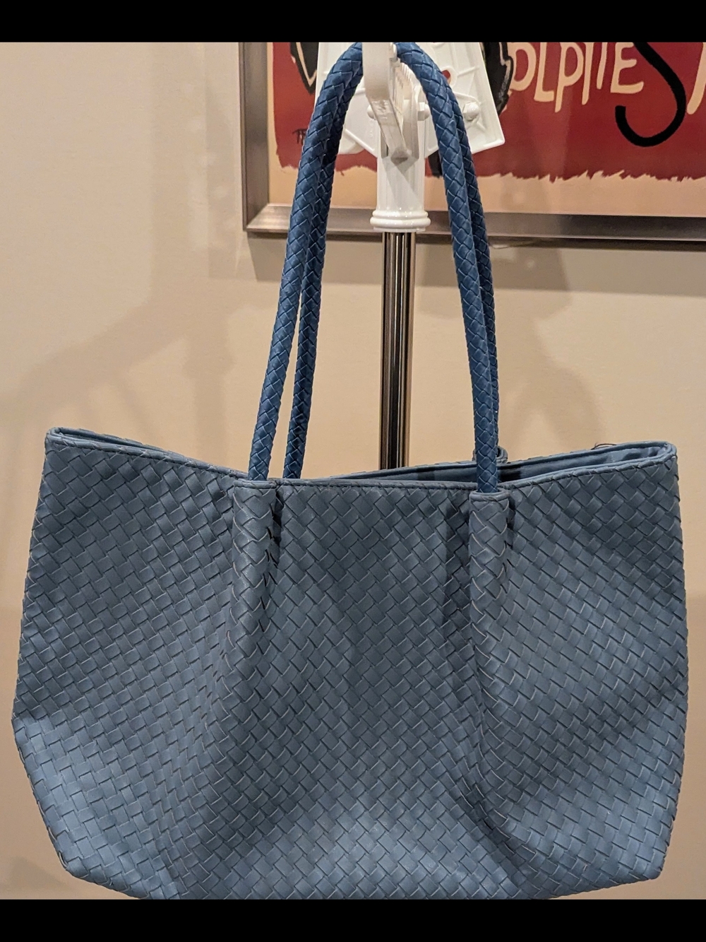 Lulu Dharma Light Blue Woven Vegan Leather Large Tote $32